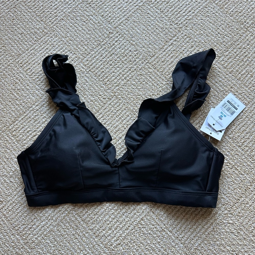 Time and Tru Black Ruffled Bikini Top